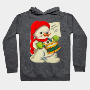 Vintage Drummer Snowman Merry Christmas Hoodie